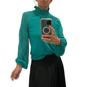 Yumi Kim Lexington Ave Long Sleeve Top In  Jewel Emerald Swiss Dot.Size S